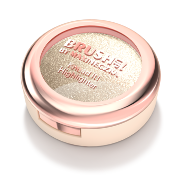 Rozświetlacz BRUSH! Knead It! w okrągłym, kremowym opakowaniu z różowym brzegiem, widocznym lśniącym wkładem.