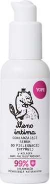 Białe serum YOPE Meno Intima z pompką, z kuną w koronie, odmładzające do pielęgnacji intymnej. Widok z przodu.