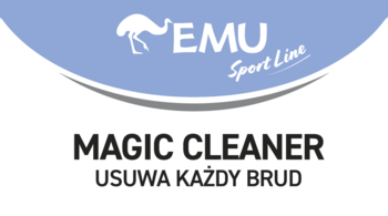 Logo Magic Cleaner, uniwersalnej pasty czyszczącej. W górnej części widoczne emu, 'Sport Line' na błękitnym łuku.
