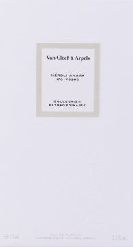 Woda perfumowana Van Cleef & Arpels Neroli Amara w białym opakowaniu, widok z przodu, beżowa etykieta z tekstem.