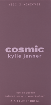Purpurowe opakowanie perfum Cosmic Kylie Jenner, 100 ml Eau de Parfum, z białym logo i opisem na froncie.