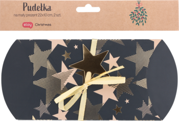 Świąteczne pudełka prezentowe 2 sztuki, granatowe, ozdobione złotymi gwiazdkami i gwiazdką ze wstążką.