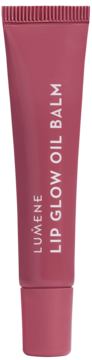 Lumene Lip Glow Oil Balm w malinowej tubce, z wertykalnym napisem, odżywczy balsam.