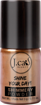 J.cat Beauty Shine Your Day! Shimmery Powder Earth Mango, słoiczek 3g, złoto-brązowy, widok przód.