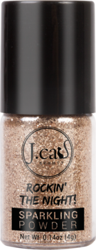 J.cat BEAUTY Rockin' The Night! sypki pigment brokatowy w szklanym słoiczku z czarną nakrętką, widok z przodu.