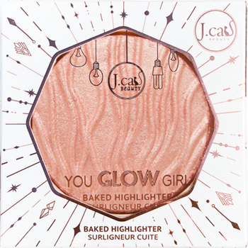 Wypiekany rozświetlacz J.Cat You Glow Girl 110 Solstice Beam, różowozłoty z falistym wzorem, w kartonowym pudełku.