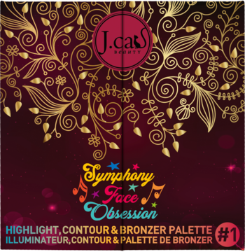 Paleta J.Cat Beauty Symphony Face Obsession #1 do konturowania. Czerwono-złote opakowanie z roślinnym wzorem, widok z przodu.