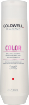 Goldwell Dualsenses Color Brilliance Shampoo w białej butelce, widok z przodu, różowy napis COLOR, 250ml.