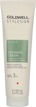 Goldwell Stylesign Curls Defining Cream w beżowej tubie 150ml, widok z przodu, zielony panel z napisem CURLS.