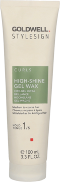 Goldwell Stylesign Curls High-Shine Gel Wax w beżowej tubie 100ml, widok z przodu, zielona etykieta.