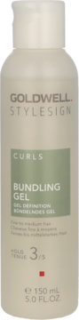 Żel do loków Goldwell StyleSign Curls Bundling Gel, beżowa butelka z zieloną etykietą, przód, 150 ml, średni chwyt 3/5.