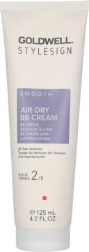 Biała tubka Goldwell Stylesign Smooth Air-Dry BB Cream, widok z przodu, z fioletową etykietą i napisem 125 ml.