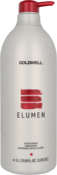 Goldwell Elumen Color Shampoo, 1L, srebrna butelka z czerwoną pompką, frontalny widok dla ochrony koloru.