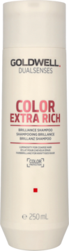 Szampon Goldwell Dualsenses Color Extra Rich, kremowa butelka z różowo-czerwonym napisem, widok z przodu.