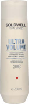 Goldwell Dualsenses Ultra Volume szampon do włosów cienkich, beżowa butelka z niebieskim napisem, ochrona koloru, widok z przodu.