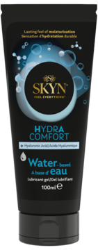 Czarna tuba żelu SKYN Hydra Comfort, nawilżający, na bazie wody z kwasem hialuronowym, 100ml, widok z przodu.