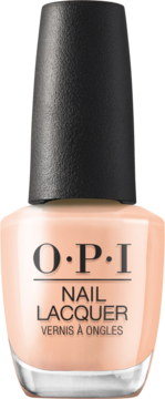 OPI Nail Lacquer Pearl-Clutching Behavior, mleczno-beżowy, w butelce z czarną zakrętką, widok z przodu.