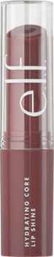 e.l.f. Hydrating Core Lip Shine w odcieniu mauve, z widocznym rdzeniem, w przezroczystej tubce, widok z przodu.