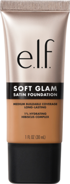 Podkład satynowy e.l.f. Soft Glam Tan Neutral 30ml, nawilżający, średnie krycie, tuba, widok z przodu.