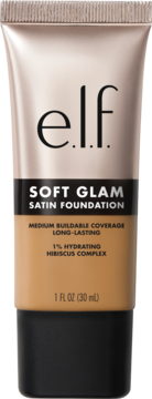 e.l.f. Soft Glam Satin Foundation, tubka w odcieniu Tan Warm, nawilżający, średnie krycie, widok z przodu.