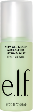 e.l.f. Stay All Night Micro-Fine Setting Mist, jasnozielona butelka z białą nakrętką, widok z przodu, utrwala do 16h.