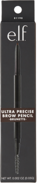 e.l.f. Ultra Precise Brow Pencil Brunette w ciemnym opakowaniu, z widoczną cienką końcówką i szczoteczką.