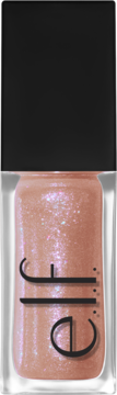 Pionowy widok olejku e.l.f. Glow Reviver Glimmer Lip Oil Candy Coded, brokatowy brzoskwiniowy w butelce z logo.