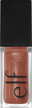 e.l.f. Glow Reviver Glimmer Lip Oil, Super-Neutral, miedziany z brokatem, w przezroczystej butelce z czarnym logo.
