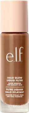 e.l.f. Halo Glow Liquid Filter, rozświetlacz w odcieniu Tan/Deep Warm, cylindryczna butelka, widok z przodu.