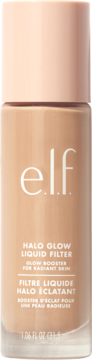 e.l.f. Halo Glow Liquid Filter, beżowy płynny rozświetlacz, butelka z jasnobeżową nakrętką, widok z przodu.