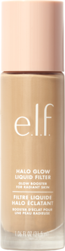 e.l.f. Halo Glow Liquid Filter rozświetlacz, Fair/Light, beżowa butelka z różową nakrętką, przód.