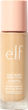 e.l.f. Halo Glow Liquid Filter, płynny rozświetlacz w jasnej butelce z różową nakrętką, dla promiennej skóry.