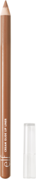 Kremowa konturówka e.l.f. Cream Glide Baddest Beige, brązowa, z widoczną ostrą końcówką, obok przezroczysta skuwka.