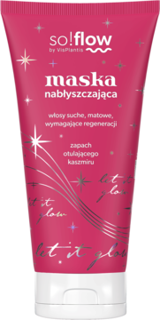 Różowa tuba maski nabłyszczającej so!flow z srebrnym napisem 'let it glow', widok z przodu.