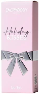 Różowy zestaw prezentowy Everybody London Holiday Kisses Lip Set, z ozdobną srebrną kokardą.