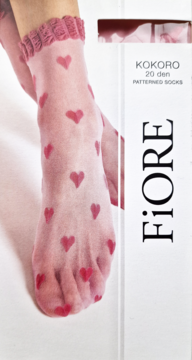 FIORE Kokoro ,skarpetki damskie z motywem Serc, Rose 20den, rozm. uniwersalny,przód