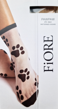 FIORE PawPaw ,skarpetki damskie z motywem Łapek, Light Natural 20den, rozm. uniwersalny,przód