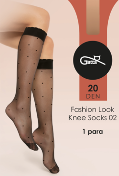 Czarne podkolanówki Gatta 20 DEN w drobne kropki, Fashion Look 02, przezroczyste, widok na nodze.