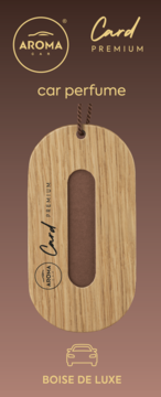 Drewniany odświeżacz powietrza AROMA CAR PREMIUM BOISE DE LUXE do samochodu, z owalnym otworem, widok z przodu.