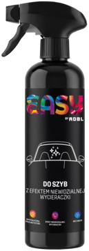 Czarny spray ADBL Easy do szyb z kolorowym logo, do niewidzialnej wycieraczki, butelka z atomizerem, widok frontalny.