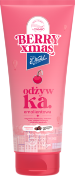 E.Wedel BERRY xmas różowa odżywka emolientowa w tubce, z wiśnią i kawałkami czekolady, widok z przodu.