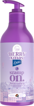 Fioletowy szampon BERRY xmas "szamp ON" balansujący z ekstraktem z borówki, widok z przodu.