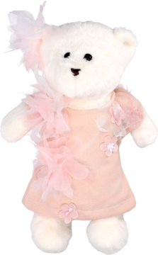 Miś Wajla, biały, pluszowy miś w różowej sukience z tiulowymi kwiatami i kokardą. Edycja limitowana.