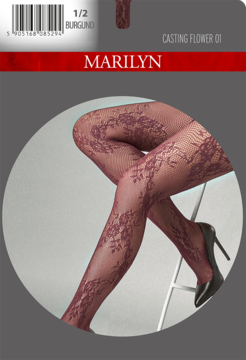 MARILYN Casting Flower ,rajstopy, kabaretki w kwiaty, Burgund, rozm. 1/2,przód