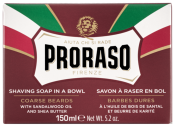 Proraso mydło do golenia w tyglu, brązowe pudełko z włoską flagą, do twardego zarostu z drzewem sandałowym.