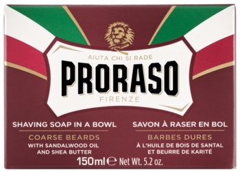 Proraso mydło do golenia w tyglu, brązowe pudełko z włoską flagą, do twardego zarostu z drzewem sandałowym.