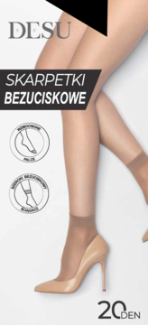 DESU Lycra ,skarpetki damskie, 20 den, bezuciskowe, Czarne,przód