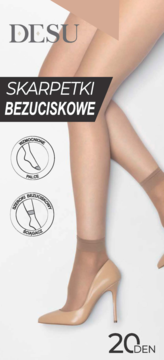 DESU Lycra ,skarpetki damskie, 20 den, bezuciskowe, Cieliste,przód