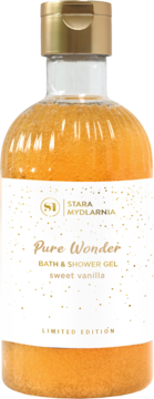Złoty żel pod prysznic Stara Mydlarnia Pure Wonder Sweet Vanilla z drobinkami złota, edycja limitowana, widok z przodu.