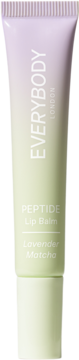 Peptide Lip Balm Matcha Latte w fioletowo-zielonej tubce. Widok z przodu, logo Everybody London.